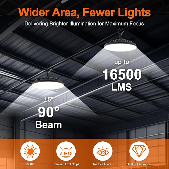 SYLVANIA UFO LED High Bay Light, 150W, 16,500 LMS, 5000K, Daylight, 120V with 6 Foot Cord/Plug, High Bay Led Shop Lights for Commercial Warehouse Workshop Factory Barn Garage, UL Listed-1 Pack (66332)