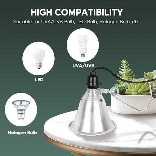 HealSmart 5.5" Clamp Light Socket, 60-Watt Maximum with 6 Feet 18/2 SPT-2 Cord, Aluminum Reflector E26 (no Bulb Included), for Reptiles and Plants Growing, (Pack of 1)