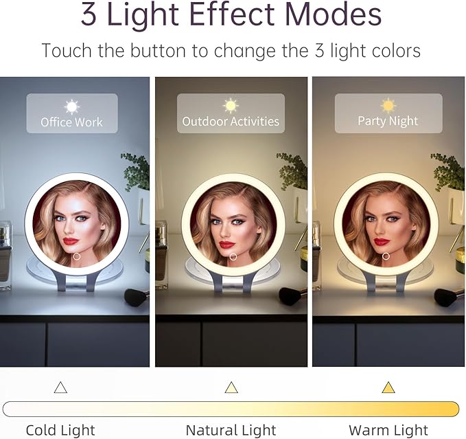 Famihomii Lighted Makeup Mirror, 30X Magnification for Precise Detail & 3 Color Dimmable Lights, Rechargeable Portable Travel Mirror with Long-Lasting 4000mAh Battery for Makeup, Skincare, Eyebrows