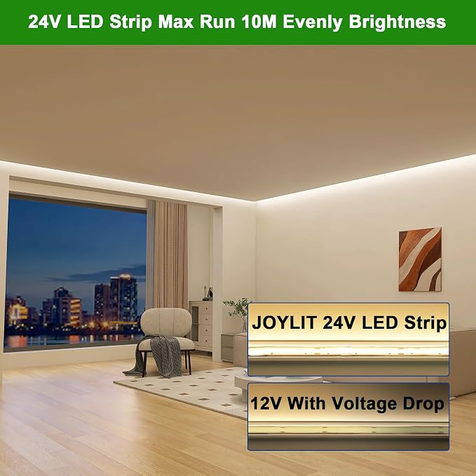 JOYLIT COB LED Strip 24V 32.8FT 4000K Dimmable for Cabinets, Closets | CRI 90+, 120° Narrow Beam, 384 LEDs/m Natural White, Dot-less No Dark Spot, Cuttable , Easy Peel & Stick ( Strip Only )