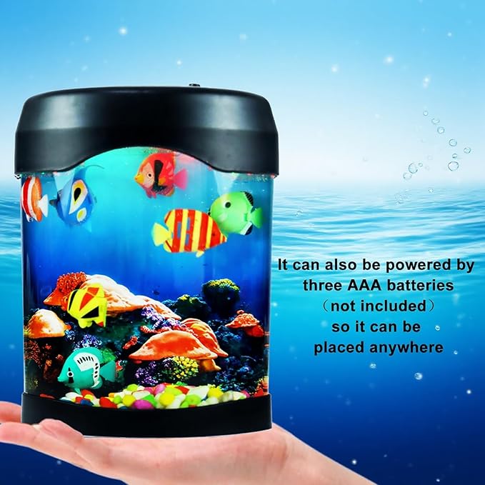 Toycol Fake Fish Lamp, LED Aquarium Sensory Light with 6 Color Changing and 7 Fake Fish, Mood-Relaxing Night Light, Exquisite Decoration for Office, Room and Party, Gifts for Kids and Adults