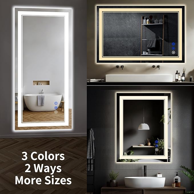 48"x36" LED Bathroom Mirror with Lights,Anti-Fog,3 Color Modes
