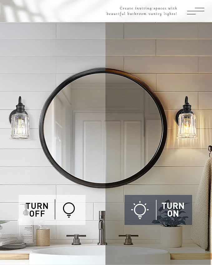 HWH Wall Sconces Set of 2, 1-Light Matte Black Bathroom Light Fixtures, Modern Single Vanity Light Wall Lamp with Bell-Shaped Clear Glass, 5HZG106B-2 BK