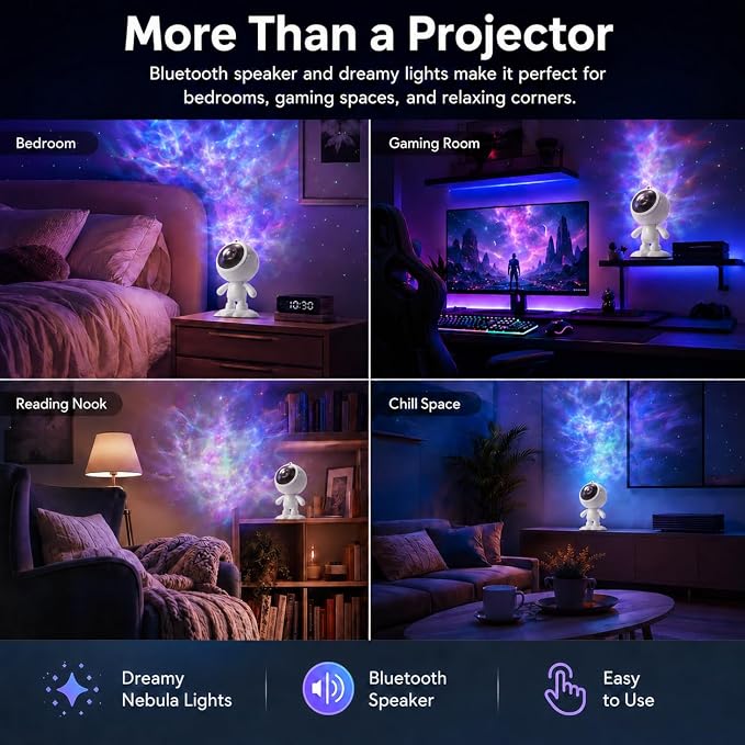 AIRIVO Dreamer Star Projector for Kids Bedroom, Cute Galaxy Night Light with Bluetooth Speaker, 8 White Noise Sounds, Remote Timer, Adjustable Head, Birthday Gift for Boys Girls Teens