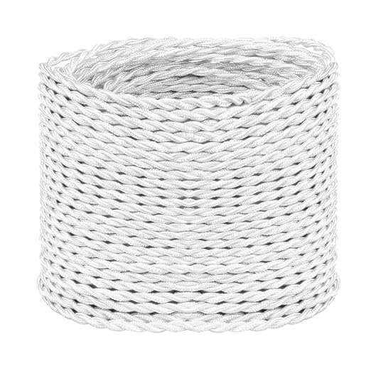 Helunsi 32.8ft Twisted Cloth Covered Wire, White 18/2 Cloth Covered Electrical Wire, 18 Wire Gauge 2-Conductor Fabric Covered Lamp Cord, Vintage Twisted Cloth Covered Wire, for DIY Projects (White)