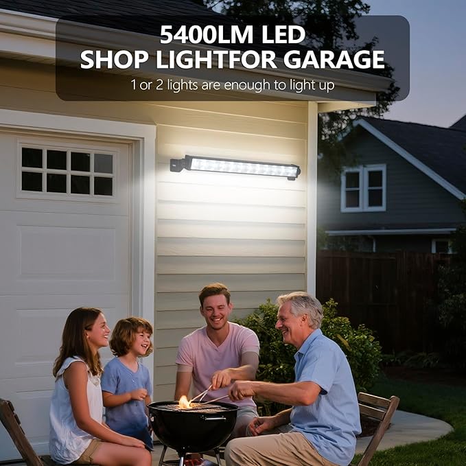 1 Pack 24W LED Shop Lights – 5400 lm 6000 K Daylight, 6.5 ft Plug-in Cord with Inline Switch, 180° Tilt, Graphene Cooled – Linkable Garage, Workshop, Warehouse, Yard Lighting