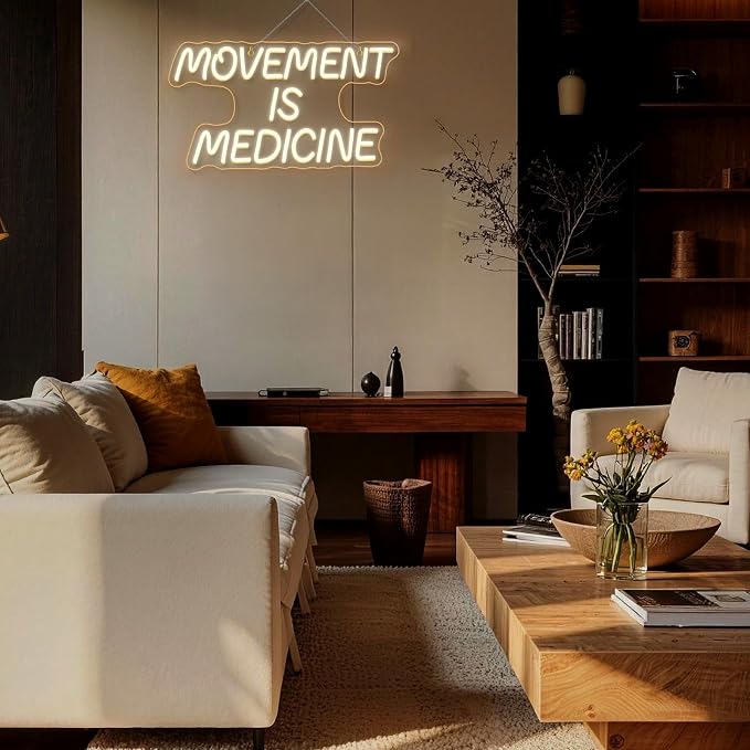 Movement Is Medicine Neon Sign Gym Light Up Home Fitness Club LED Exercise Neon Signs for Wall Decor in Sports Room Party Bar LED Warm White Letters Sign in Home Gym Decor Art Gifts for Adult