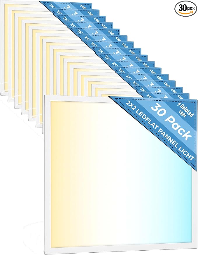 30 Pack 2x2 LED Flat Panel Light for Drop Ceiling, 5200lm Selectable 20W/25W/30W/35W/40W, Color Temperature 3000K/3500K/4000K/5000K/6500K, 0-10V Dimmable, 120-277V, ETL
