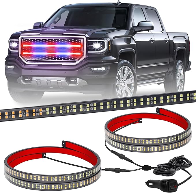 XRIDONSEN 2PCS 30 inch Truck Grill Police Lights Strip 360 LED Red Blue Lights Flashing Warning Hazard Caution Safety Grille Emergency Strobe Light for Law Enforcement Vehicles Trucks Pickup Car