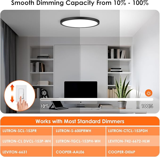 Brightever Black LED Ceiling Light Flush Mount, 12 Inch 28W, 3200LM 0.67 Inch Thickness Ceiling Light Fixtures, Dimmable & 5000K Daylight White LED Ceiling Lamp for Laundry Room, Stairwell, 12 Packs