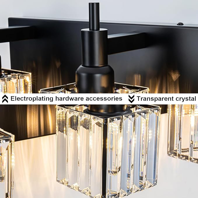 Black Crystal Bathroom Vanity Light 5-Light Modern Bathroom Lighting Fixtures Over Mirror Wall Light Fixtures