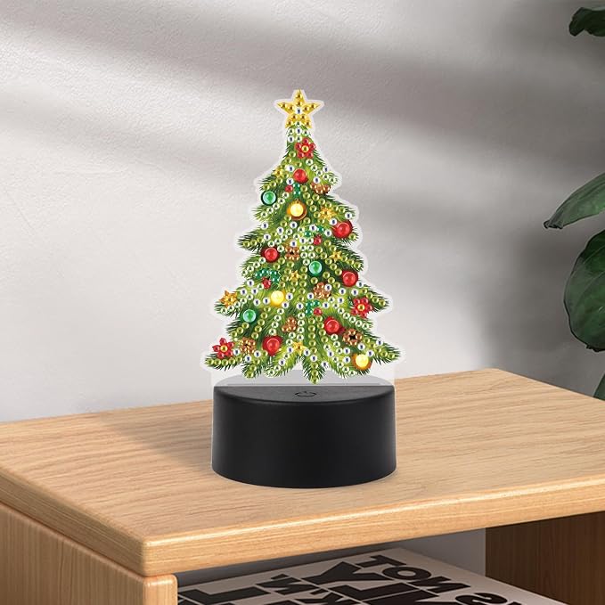 JISHSHAY Christmas Diamond Painting Night Light Diamond Art Table Lamps Gem Art LED Lights Gem Painting Desk Lamp Mosaic Kits for Adults DIY Kits for Adults Paint by Numbers Christmas Tree