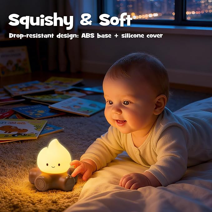 Campfire Night Light with Flickering Mode Dimmable Halloween Campfire Nightlight for Nursery Breastfeeding Cute Silicone Flame Light Rechargeable Touch Bedside Lamp for Halloween Bedroom Dorm Decor