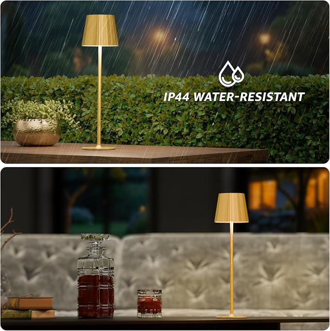 uuffoo 3 Pack Cordless Table Lamp Rechargeable 5000mAH Battery Operated Lights Touch Control LED Portable Desk Lamps 3 Color Dimming for Outdoor Coffee Bedroom Kitchen (Gold)