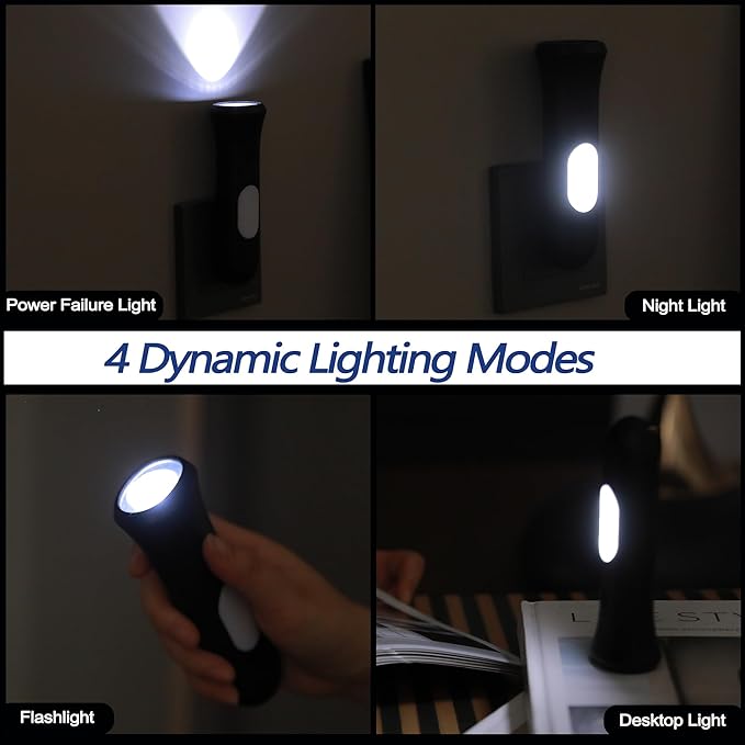 4 in 1 Emergency Lights for Home Power Failure,Rechargeable LED Flashlight Plug in Wall, Automatic Turn-On Power Outage Night Light Flashlight for Hurricane Preparedness Items