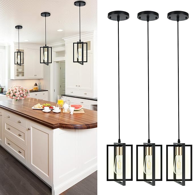 3 Pack Pendant Lights Kitchen Island Black Pendant Light with Metal Shades | Industrial Pendant Lights, Adjustable Cords for Flat or Sloped Ceilings, E26 Base, for Dining Room, Entryway, Restaurant