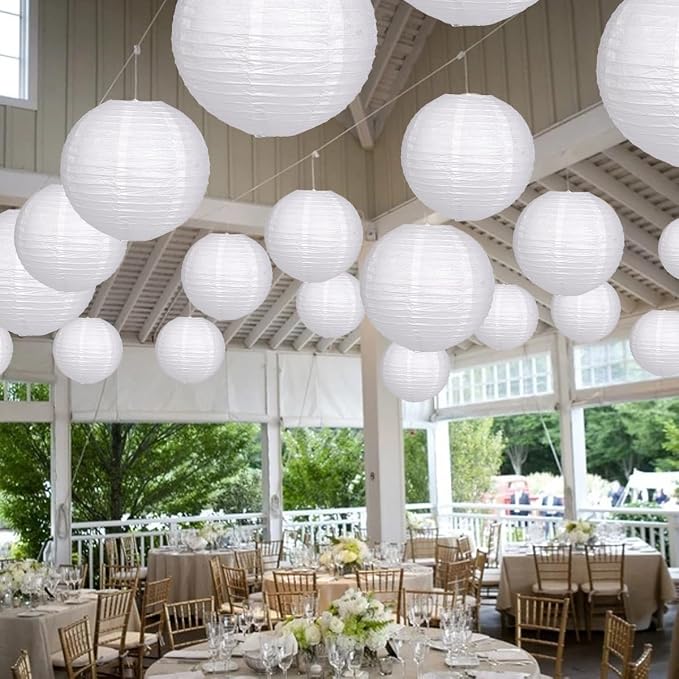 Paper Lanterns Party Decorations, Hanging Round Chinese Lanterns for Wedding Graduation White Birthday Decorations Pack of 20 White