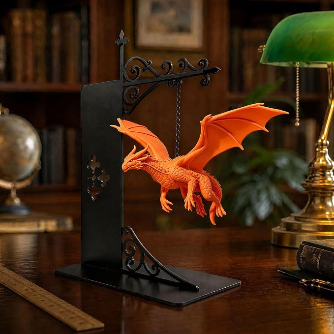Magical Floating Dragon Bookshelf Lamp, Warm LED Dragon Night Light, Fantasy Reading Nook Decor, Unique Gift for Fantasy Lovers and Book Readers (Orange)