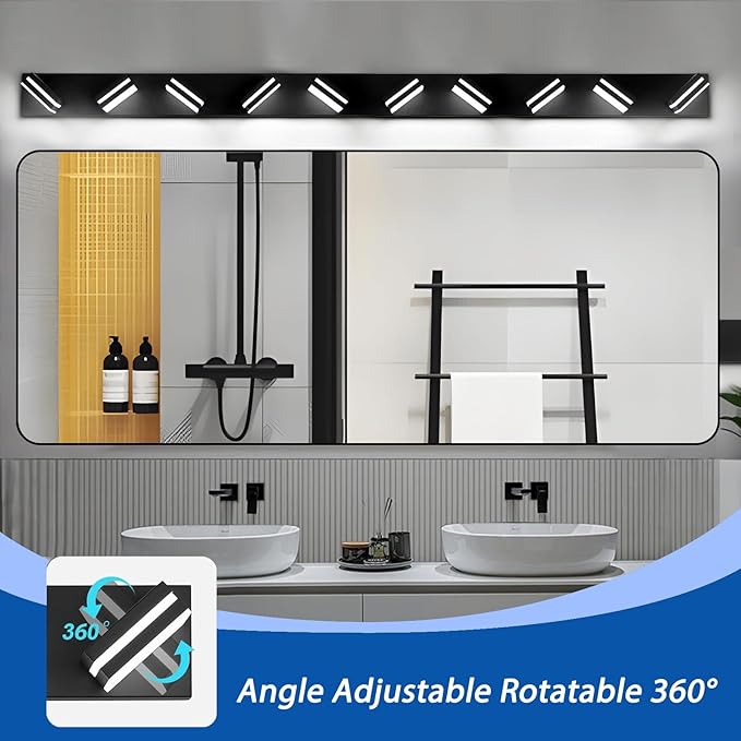 IZORRO LED Modern Bathroom Lights Fixtures(10-Light,Dimmable),Matte Black Acrylic Wall Lighting,Vanity Lights for Bathroom Over Mirror - 6000k 46In （No Assembly Required）