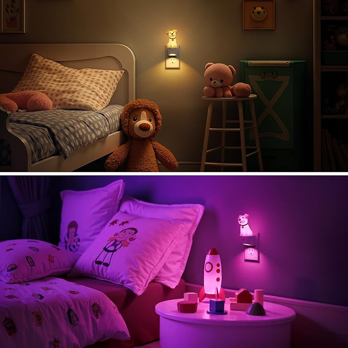 L LOHAS LED Night Light for Kids,3D Cute Puppy Night Lights | Schnauzer with Dusk to Dawn Sensor, RGB+Soft White 3000K,Dog Night Light,Birthday Gift Nightlight for Kids,2Pack