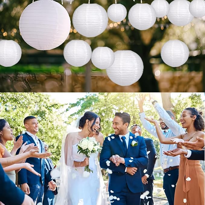 12Pcs Paper Lanterns 6”, 8”, 10”, 12”,Paperlanterns Party Decoration, White Paper Lanterns for Wedding, Bridal, Birthday, Outdoor, Home, Garden, Holiday and Party.