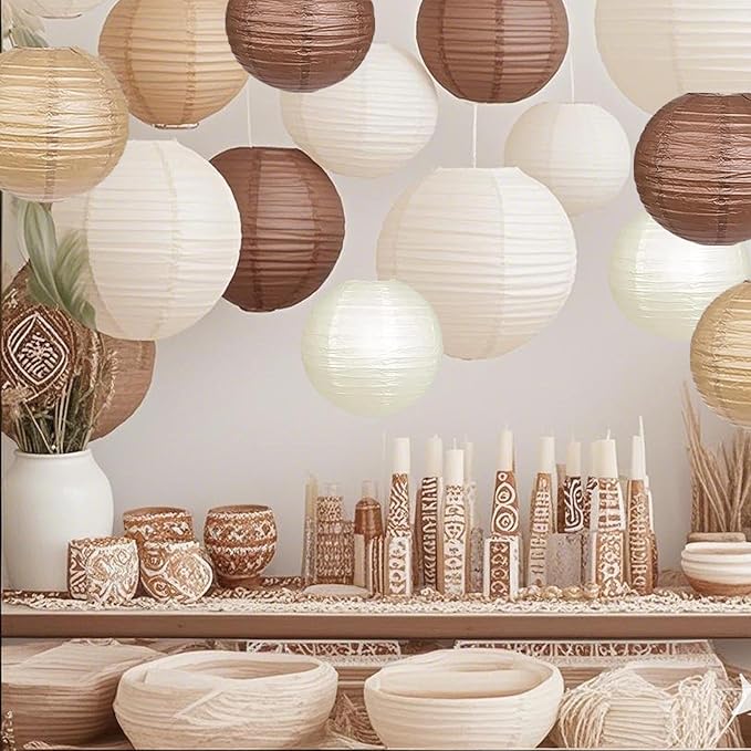 Boho Party Decor,Brown Hanging Paper Lanterns for Rustic Birthday Wedding Bridal Baby Shower Home Party Decoration(Brown,Cream,Tan)