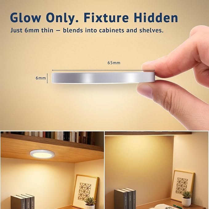 V4light LED Puck Lights, Smart Under Cabinet Lighting with Remote, 6 Pack | Dimmable 2700K-6500K, Alexa Voice Control, Plug-In Wired, Adhesive Mount, For Kitchen Counter Closet Shelf Display Case