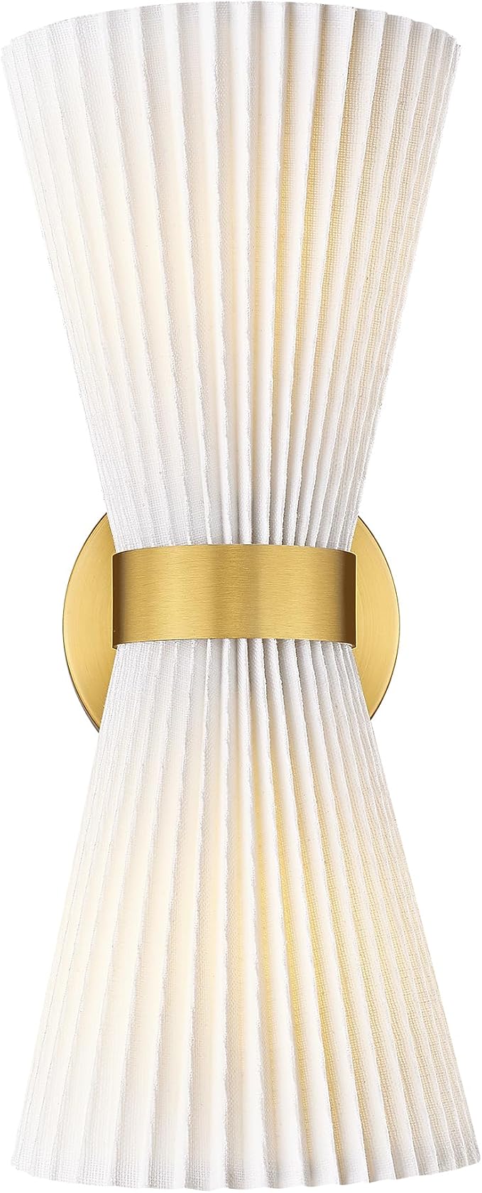 Gold Sconce Wall Lighting, HWH Single Wall Vanity Light Fixture for Living Room, Bathroom Wall Sconces with Milk White Striped Fabric Shade, Brushed Gold Finish, 5HZG97B-2W BG-FB