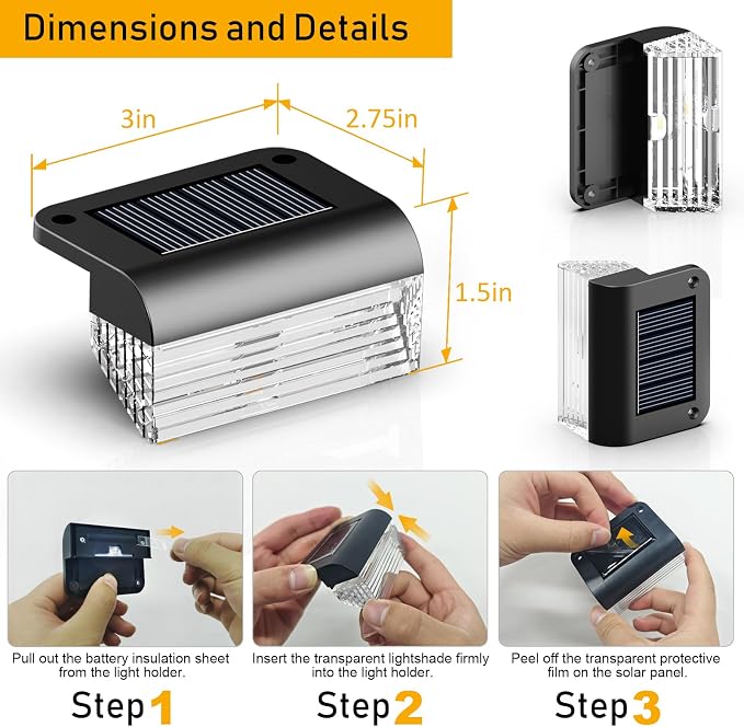 Solar Fence Lights Outdoor 8 Pack - Deck Lights 3000k Fence Lights Solar Powered, IP55 Waterproof LED Solar Step Light for Outdoor Stairs, Deck, Patio, Yard, Backyard, Garden(Warm White)