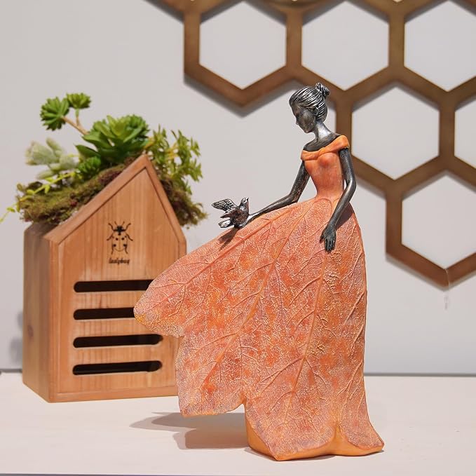 Guichifun Fairy Statue Orange Leaf Angel Girls Fall Decor | Resin, Outside or Inside, Rustic Garden Outdoor Yard, Gift 8.5 x 5.25 x 12 Inch
