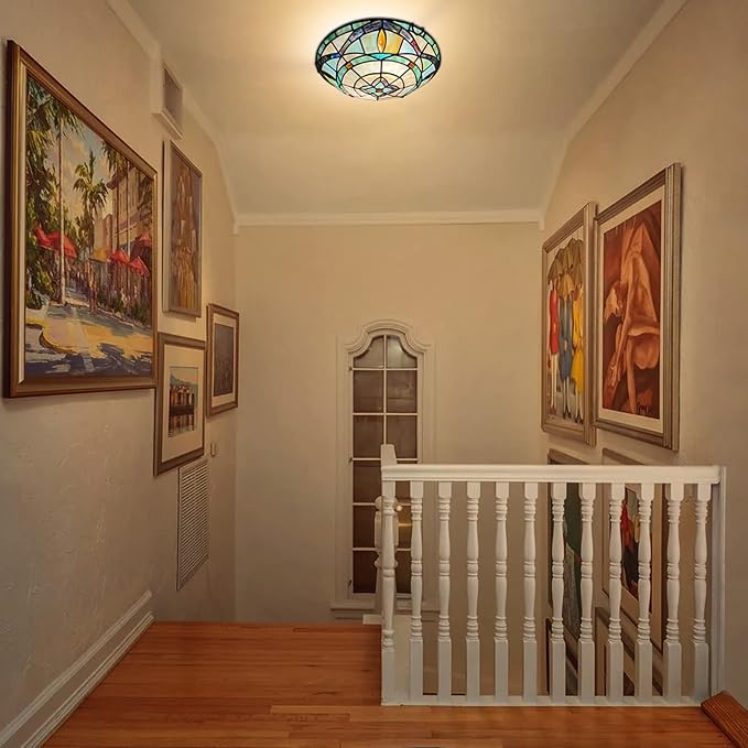 ARTZONE Tiffany Ceiling Lights, Stained Glass Ceiling Light 2-Lights 12 Inch Tiffany Flush Mount Ceiling Light for Bedroom Dining Living Room Entryway Foyer