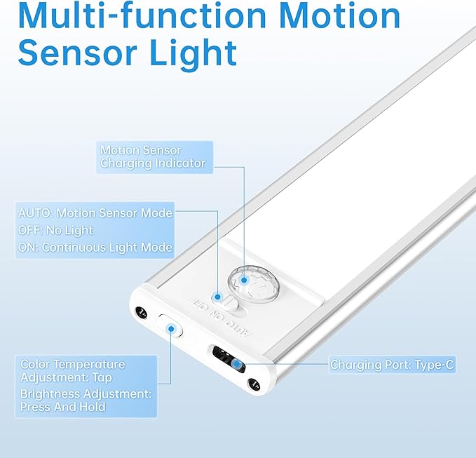 Under Cabinet Lighting,5 Pack Rechargeable Motion Sensor Light Indoor,3 Colors Dimmable,Magnetic Closet Lights Battery Operated,Under Counter Lights for Kitchen,Wardrobe, Hallway, Home