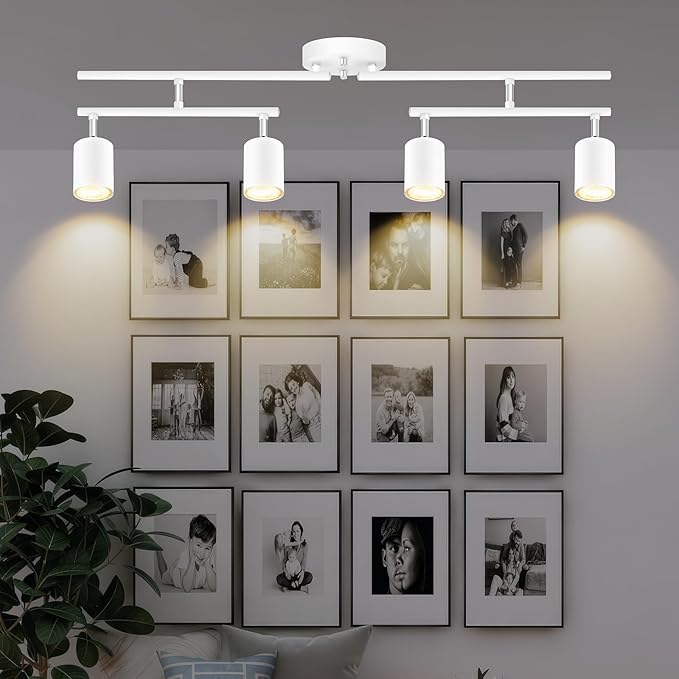 Track Lighting Fixture Ceiling, White Ceiling Light for Kitchen, 30" Modern 4 Light Track Lighting Kit, Wall Light Wireless, Spotlight with Rotatable Heads, LED Track Lights for Bedroom(NO Bulb)