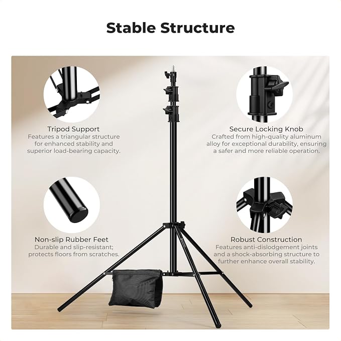 K&F CONCEPT Air Cushioned Light Stand, 41-110" Height, 1/4"-3/8" Adapter | 9.2ft Heavy Duty Photography Tripod Stand, Max Load 17.6 lbs, Sandbag Included for Studio Softbox COB Light, TL14