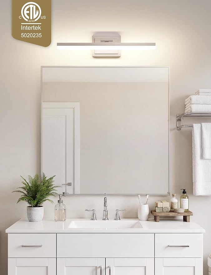 VOLISUN Modern Bathroom Vanity Light 24 inch, Rotatable, 24W Dimmable 5CCT Led Bathroom Light Fixture Over Mirror, Brushed Nickel Bar Vanity Light for Bathrooms Mirror Restroom-ETL Certificated