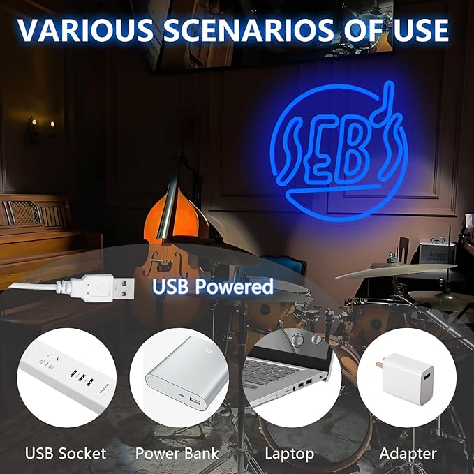 Sebs Neon Sign for Wall Theme Music LED Signs Classic Movie Light Up Sign for Bedroom Jazz Pub Blue LED Signs Wall Decor Christmas Gift for Movie Lovers Music Bar Light Sign