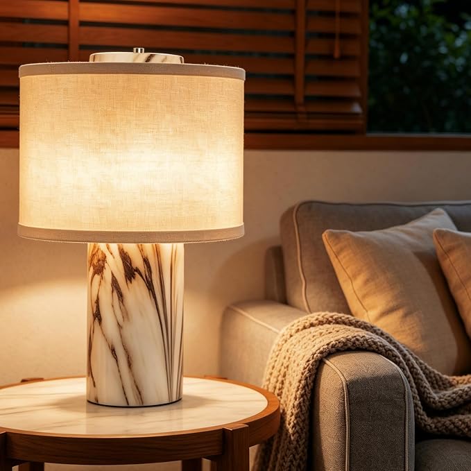 Marble Touch Lamp with Faux Marble Finish, 3-Way Dimmable Bedside Table Lamp for Bedroom, Nightstand & Living Room, Office, LED Bulb Included