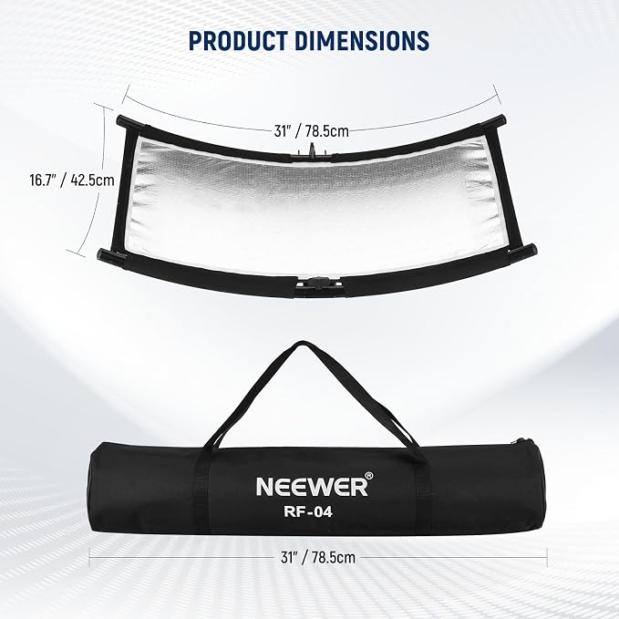 NEEWER U Type Light Diffuser Reflector for Studio and Photography Situation with Carrying Case, Arclight Curved Reflector 30"x18"/75x40cm in Black/White/Gold/Silver (Light Stand Not Included), RF-04