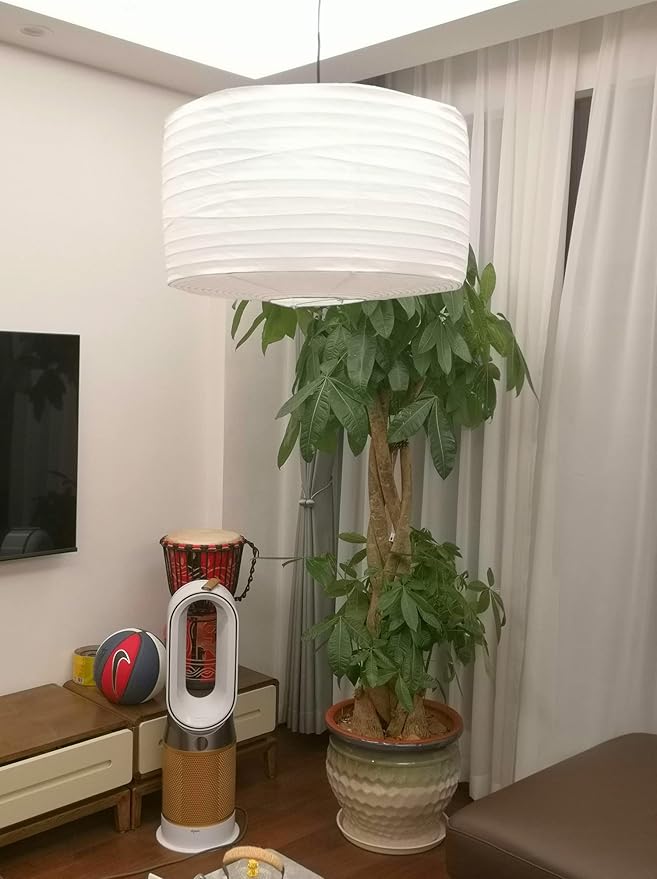 White Paper Lantern Lights, Paper Lamp Shade, Hanging Paper Drum Lampshade (White-18inch uneven-2)