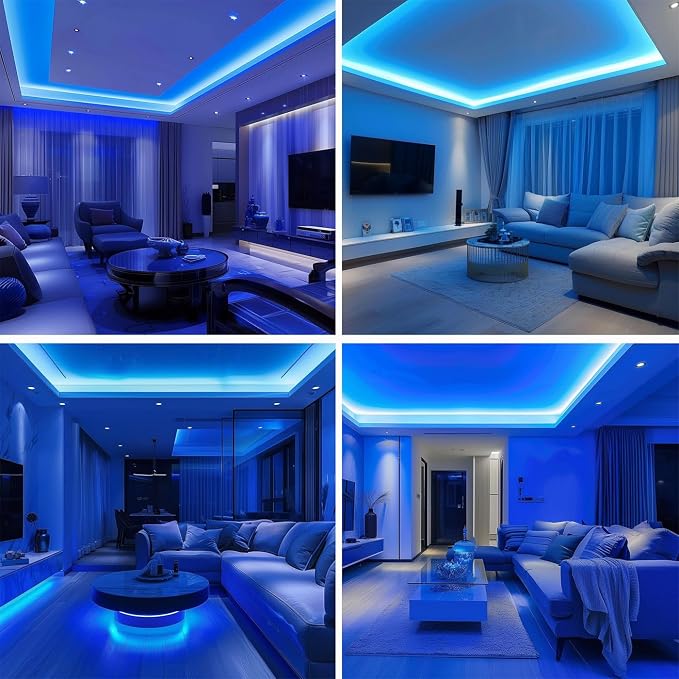 TOPAI 12V COB LED Strip Blue 16.4ft Dotless Outdoor IP65 Waterproof | High Density 480LEDs/M, Cuttable, Flexible, Self Adhesive Easy Install for Bar counter, Liquor cabinet