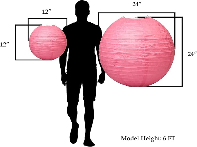 Mudra Crafts Hot Pink Paper Lanterns Wedding Party Decorations - 12 in 10 Round Hanging Ceiling Lanterns, 10 Pack, Decorative Lamp Shades
