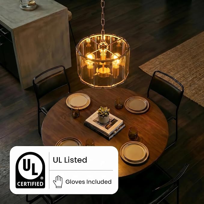 Gold Chandeliers for Dining Room,3-Light Pendant Lights Kitchen Island Round, Height Adjustable Modern Dining Room Light Fixture over Table for Kitchen Entryway Foyer Living Room, UL Listed, 13 Inch