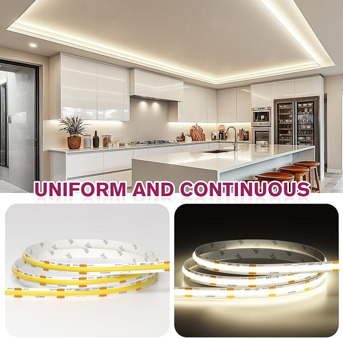 EMITEVER COB LED Strip Lights 4000K 24V, 32.8ft/10m, 5120LEDs, UL Listed | Neutral White Tape Light Premium High Density,for Bedroom,Kitchen,Cabinet,360+Lumens/ft,Ra 90+ (Power Supply Sold Separately)