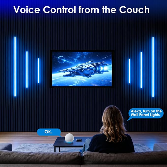 Smart RGB Slat Wall Lights 6PCS WiFi Wall Panel Lights with Alexa | Self Adhesive LED Light with APP & Remote Control, Music Sync, Timer, Memory Feature for Slat Wall, WPC & Acoustic Panels