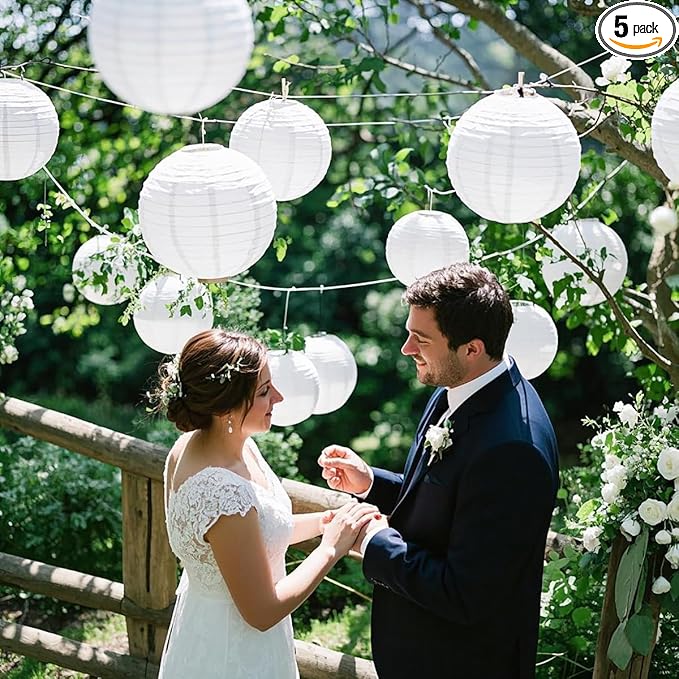 White Paper Lanterns Decorative indoor outdoor Chinese Paper Lantern Lights for Birthday, Wedding, Christmas, Bridal, Home Decor, Party Decoration(Set of 5, 12", White)