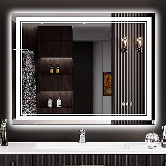 30x36 LED Bathroom Mirror, Backlit & Front Lit Lighted Mirror | Anti-Fog Vanity Mirror with Lights, 3 Color Dimmable, Memory, HD Tempered Glass, CRI95, IP54, UL Listed, Horizontal/Vertical