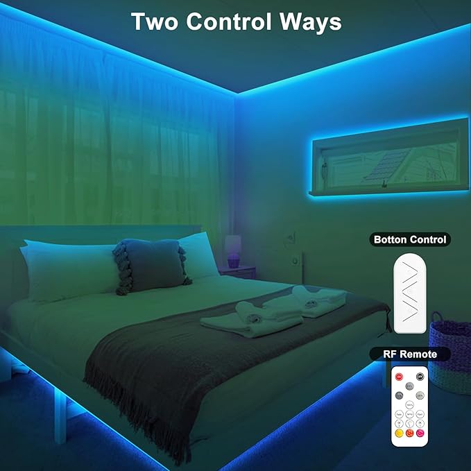 16.4ft Ice Blue COB Led Strip Lights with RF Remote, Dimmable Bright Adhesive Indoor Led COB Light Strip for Cabinet, Painting, Room, Bed