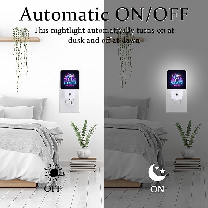 Gamer Game Night Light, Plug-into Wall Game Play Win Nightlight Lamp with Dusk to Dawn Sensor, Led Lamp 0.5W Energy Efficient for Boys Girls Adults Home Decor