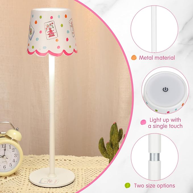 Pickmesh 2 Pack Mahjong Cordless Lamp Scalloped Edge Mahjong Print LED Table Lamp 3 Color Dimmable Rechargeable Modern Lamps for Mah Jong Table Living Room Nightstand Desk(Sweet)