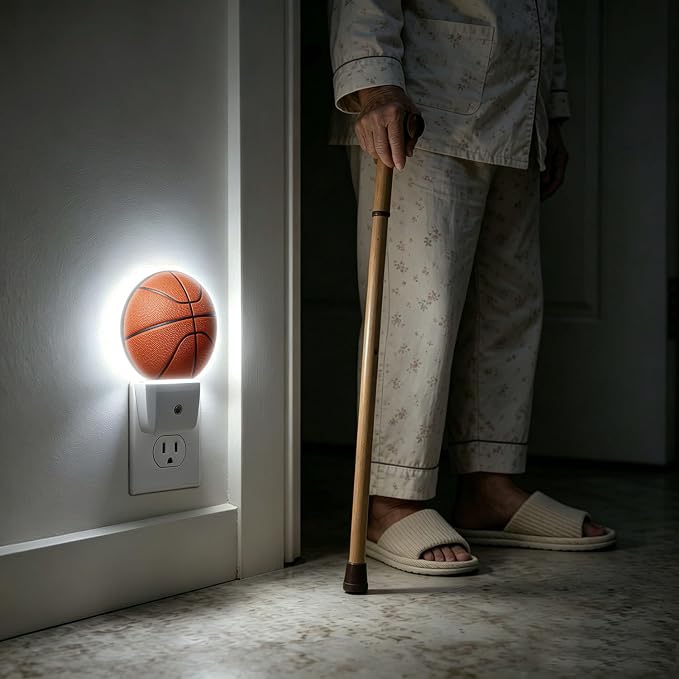 LED Night Light Basketball Night Lights Plug into Wall Auto on/Off | Field Sport Ball Plug-in Night Light with Dusk to Dawn Sensor, Energy Saving Nightlight for Hallway Kitchen Living Room